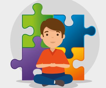kid with puzzles to autism awareness day vector illustration