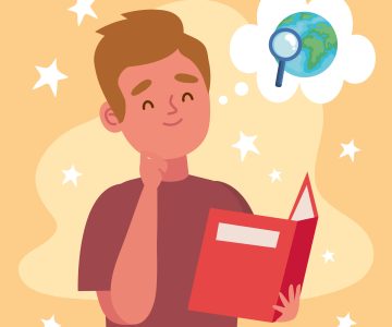 boy reading geography book character